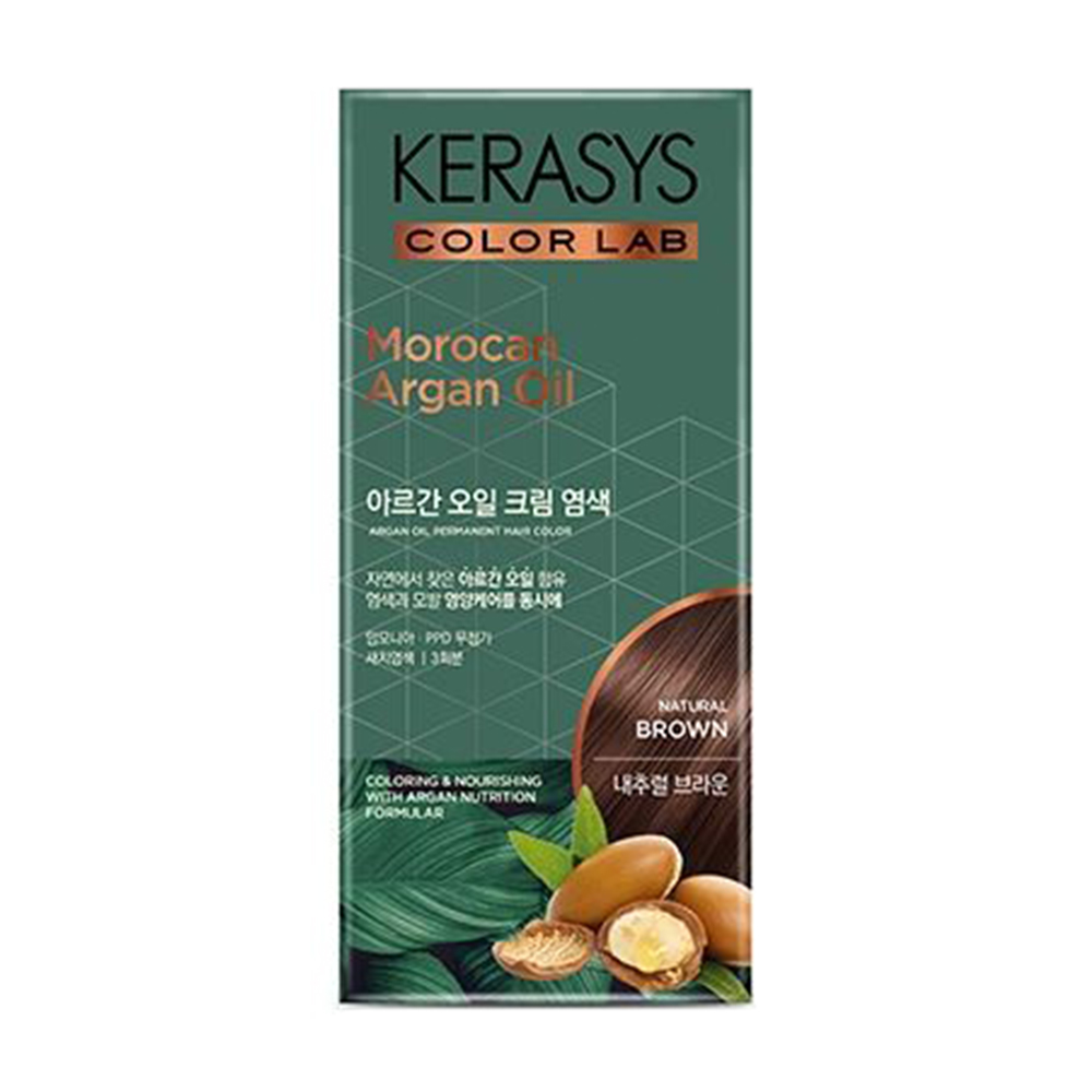 Перманентна фарба для волосся KeraSys Moroccan Argan Oil Permanent Hair Color, Natural Brown, 120 г